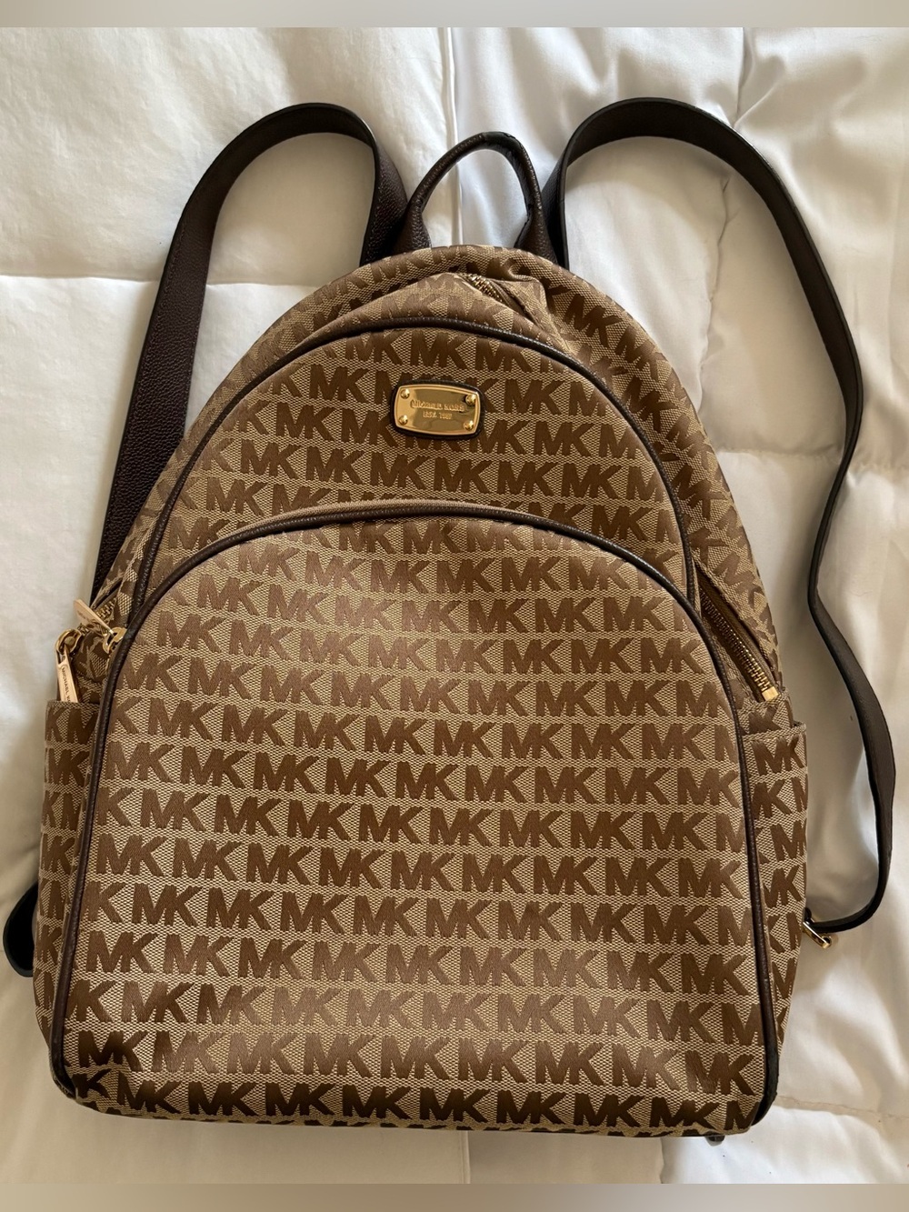 Michael Kors Tan/Brown MK Logo Backpack with Gold Plate